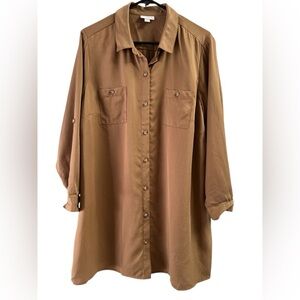 J Jill brown tunic roll tab long sleeve button down blouse